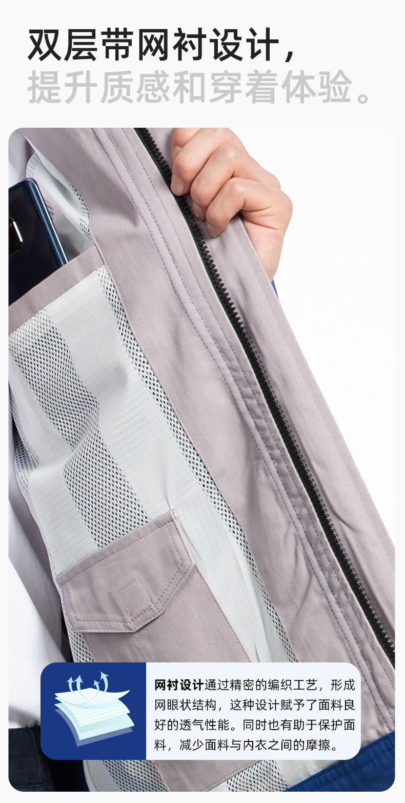 YJ-6901 春秋純棉工作服套裝印字男耐磨工作服機電維修工裝定制勞保工作服(圖4)