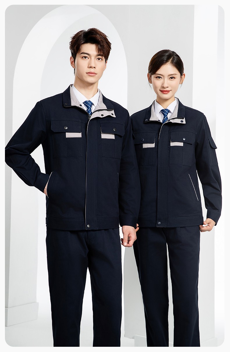 YJ-6901 春秋純棉工作服套裝印字男耐磨工作服機電維修工裝定制勞保工作服(圖14)