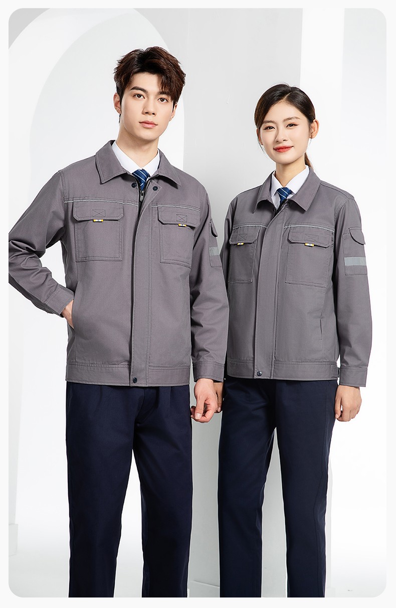 YJ-6902 純棉工作服套裝男印字定制春秋耐磨電力全棉工廠車間工裝勞保廠服(圖13)