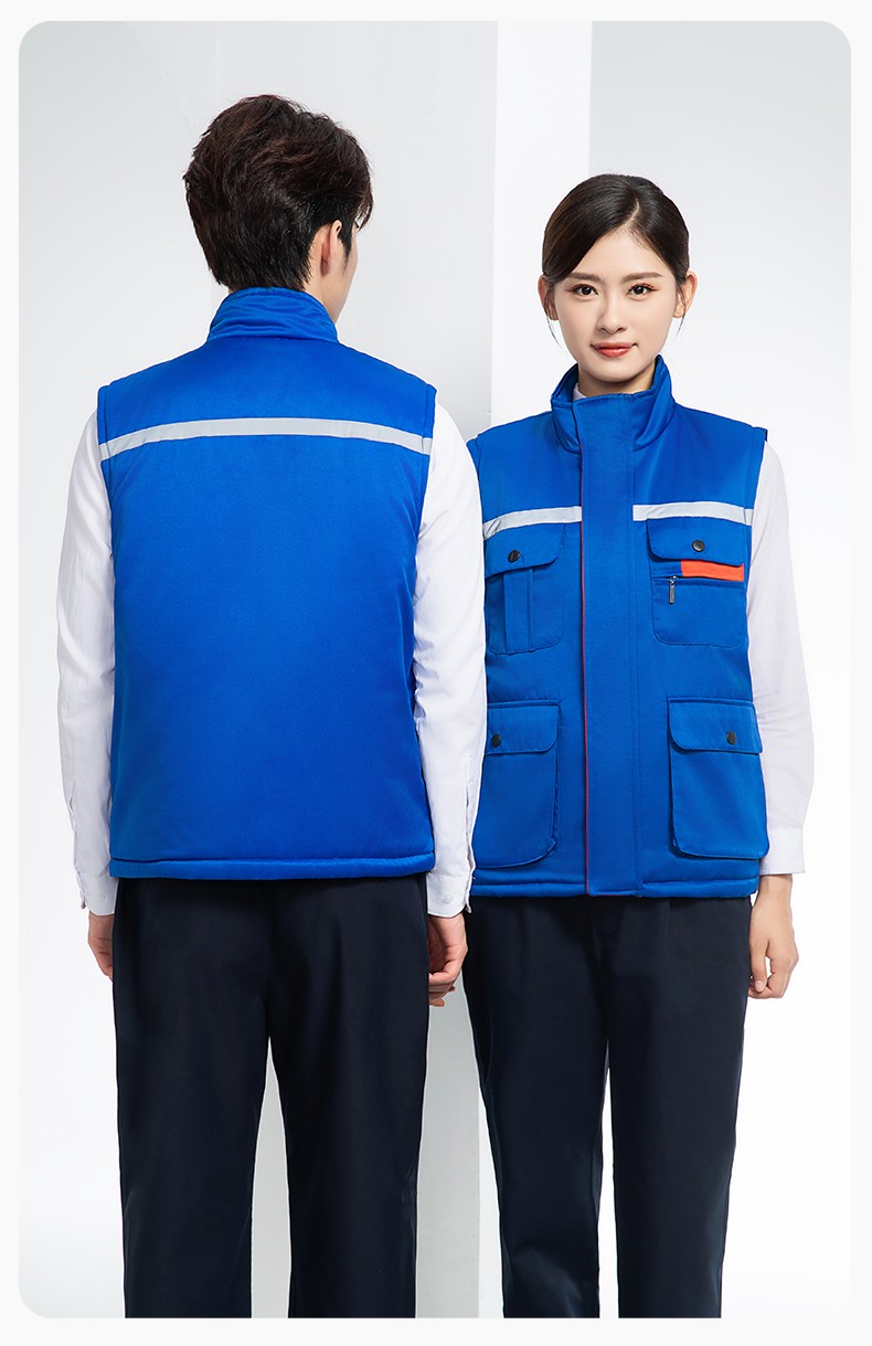 YJ-9901 冬季棉馬甲工裝立領(lǐng)純色反光條工作服多口袋拉鏈船廠加油站定制(圖20)