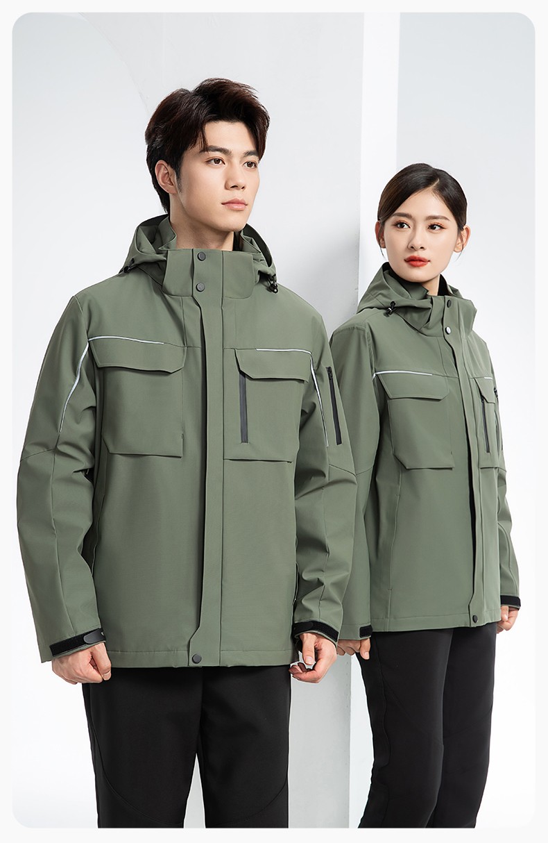 YJ-SK6016 冬季三合一沖鋒衣工作服連帽防風(fēng)防水加絨加厚印logo工裝外套定制(圖20)