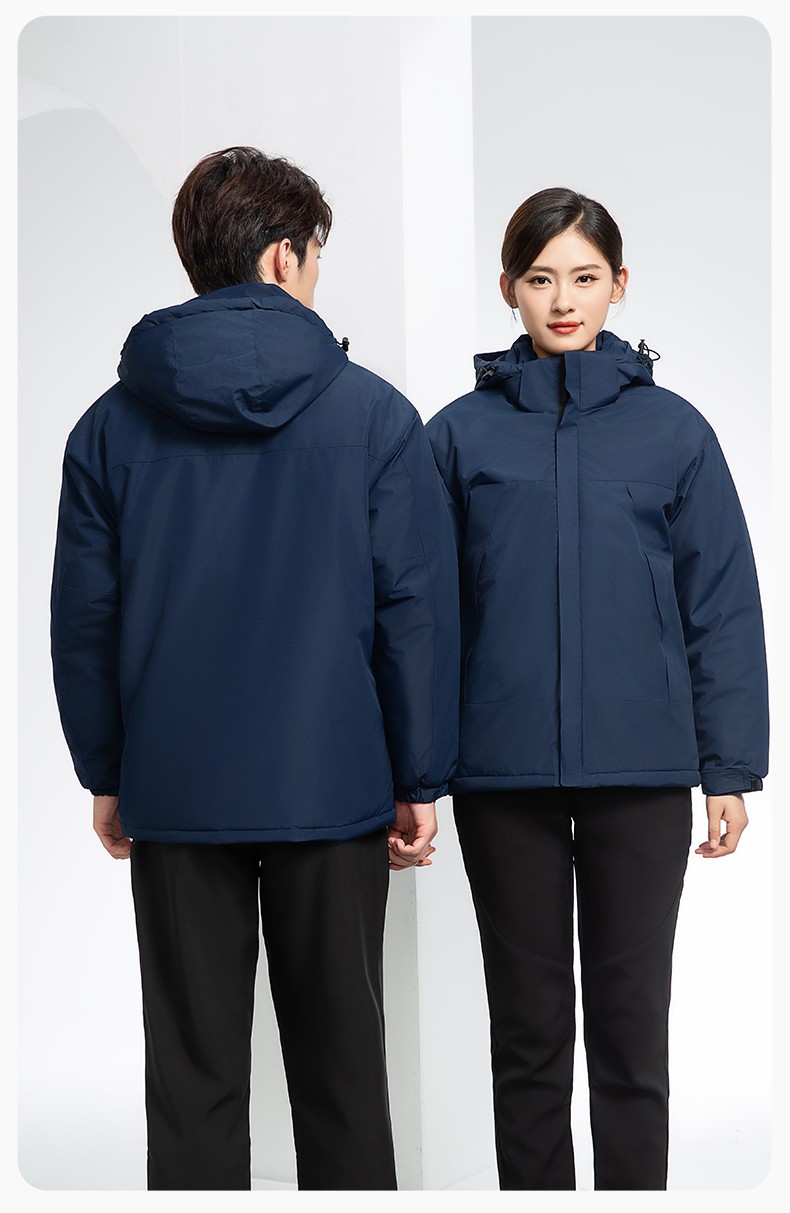 YJ-1915 冬季一體式?jīng)_鋒衣男女純色加絨防寒外套印LOGO公司團(tuán)體服外套定制(圖17)