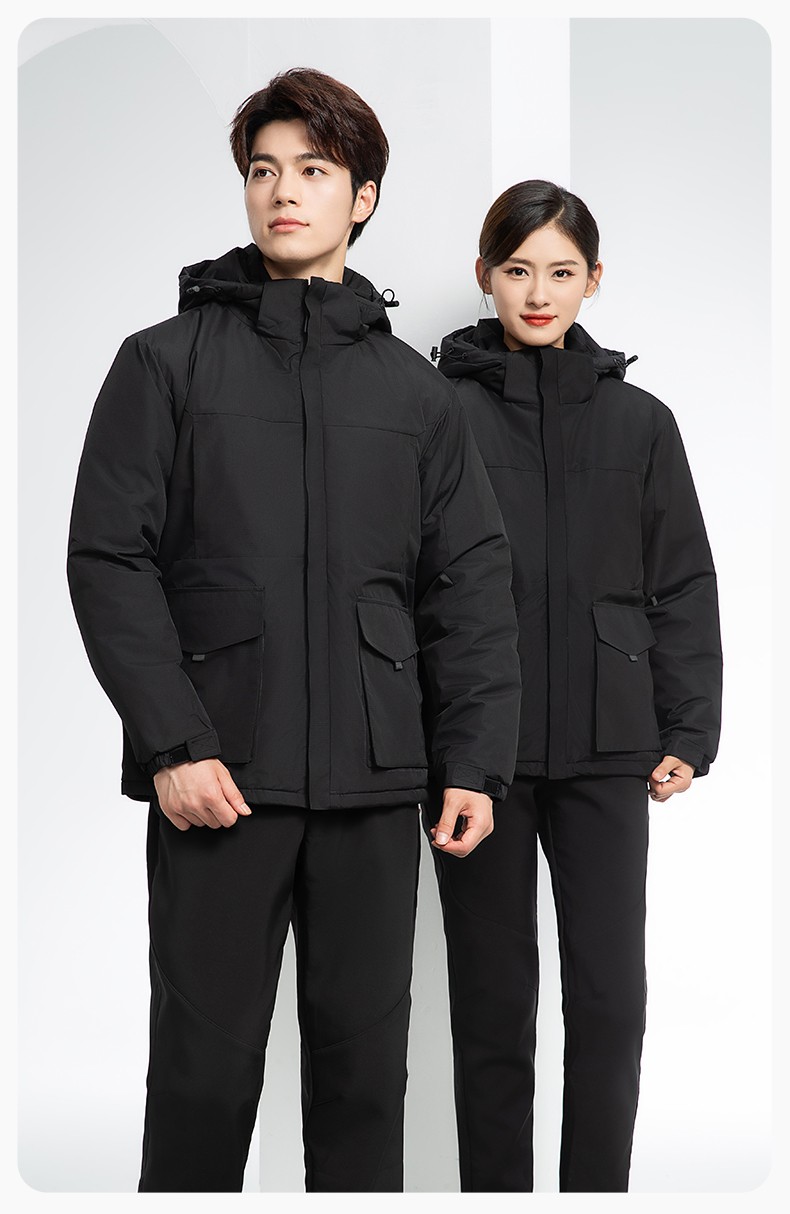 YJ-1916 冬季一體式純色沖鋒衣印LOGO男女兜蓋加厚保暖外套企業(yè)團(tuán)體服外套(圖14)