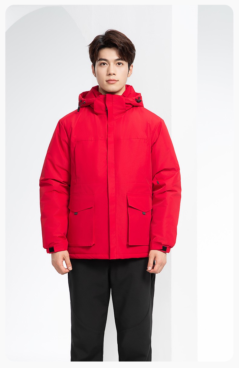 YJ-1916 冬季一體式純色沖鋒衣印LOGO男女兜蓋加厚保暖外套企業(yè)團(tuán)體服外套(圖15)