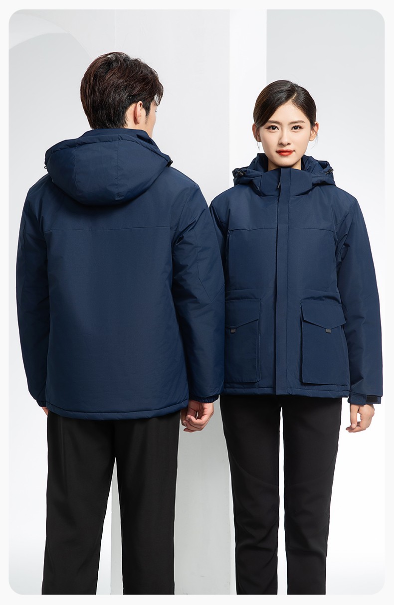 YJ-1916 冬季一體式純色沖鋒衣印LOGO男女兜蓋加厚保暖外套企業(yè)團(tuán)體服外套(圖18)