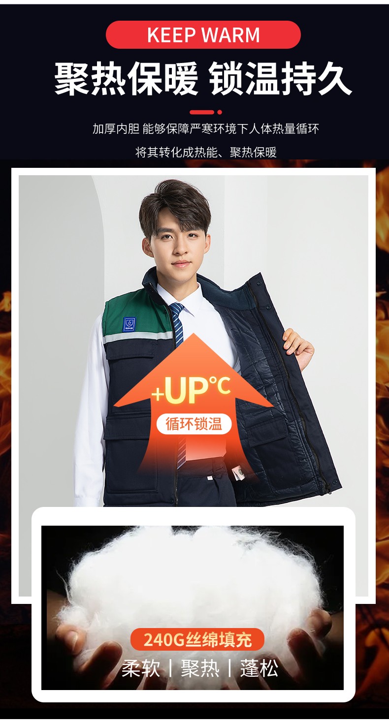 LW-9929 加厚冬季防靜電工作服男棉馬甲勞保服船廠加油站防寒棉背心定制(圖8)