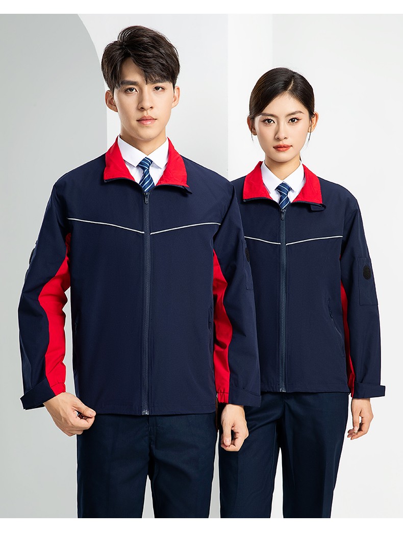 LW-8093 雙層防靜電套裝定制男拉鏈款拼色中石化加油站工廠工裝勞保服印字(圖20)