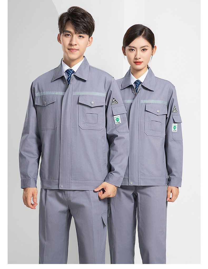 LW-8107 純棉長袖防靜電工作服套裝男女電工服反光化工廠勞保服燃?xì)庹竟ぱb(圖22)