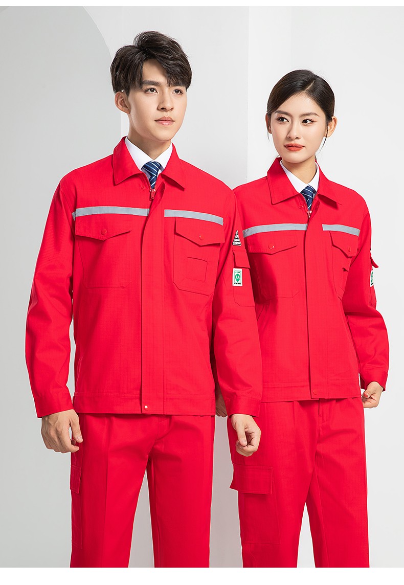 LW-8107 純棉長袖防靜電工作服套裝男女電工服反光化工廠勞保服燃?xì)庹竟ぱb(圖24)