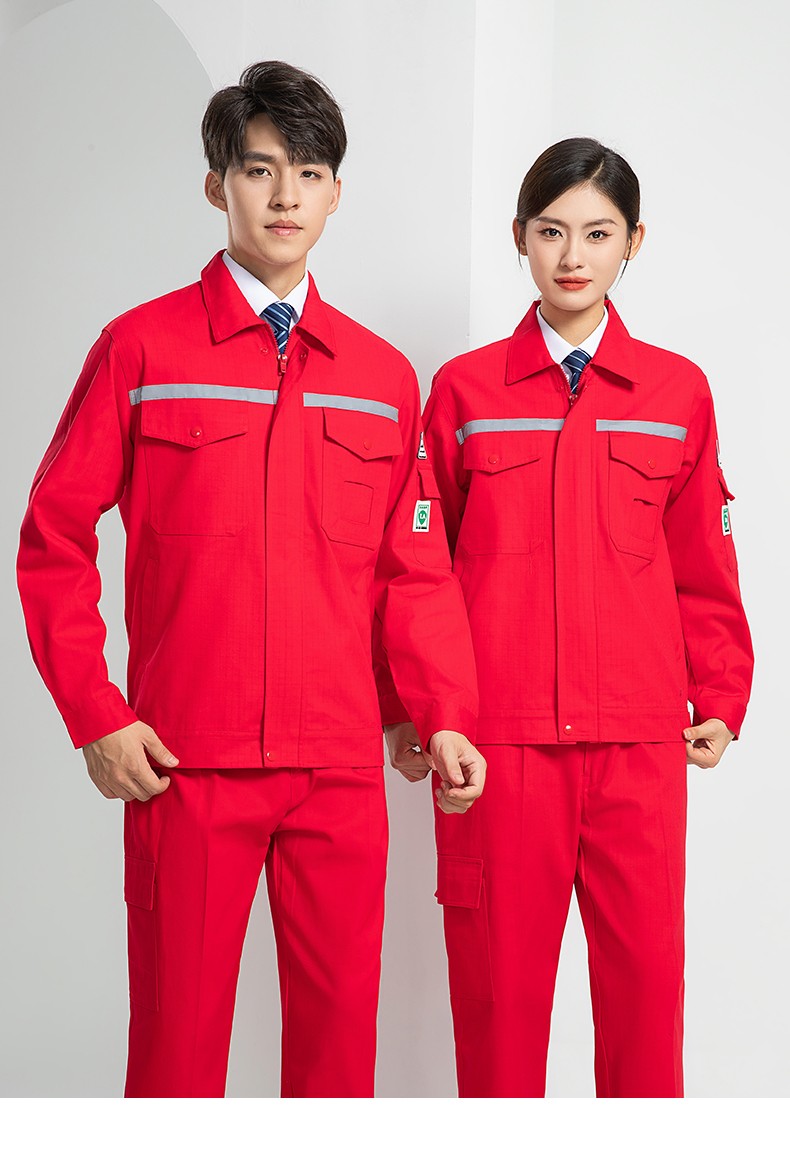 LW-8107 純棉長袖防靜電工作服套裝男女電工服反光化工廠勞保服燃?xì)庹竟ぱb(圖25)