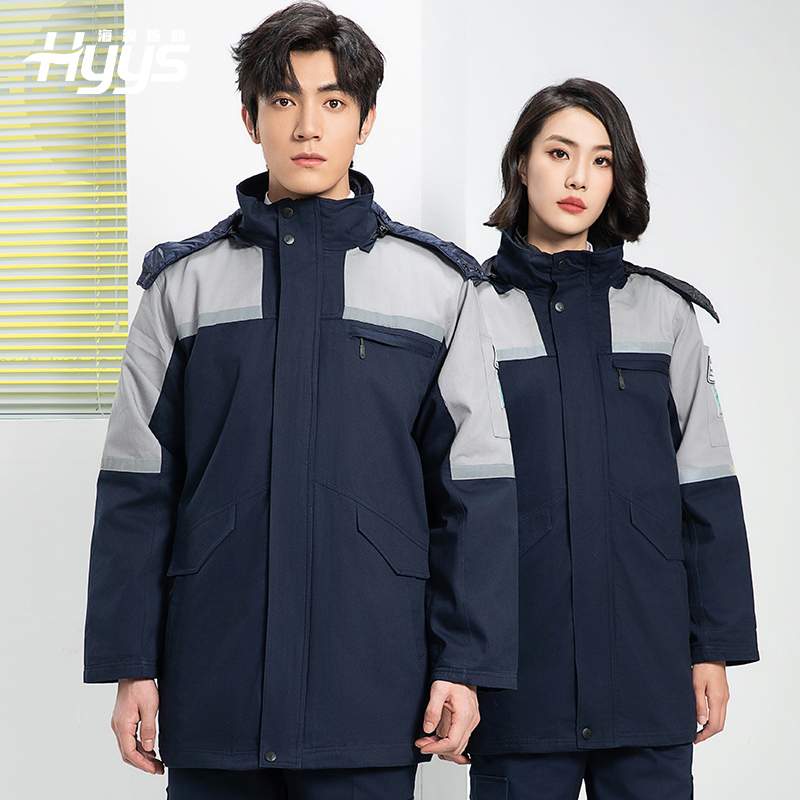 LW-8818 純棉防靜電工作服棉衣定制冷庫(kù)加油站冬季中長(zhǎng)款防寒服勞保服外套