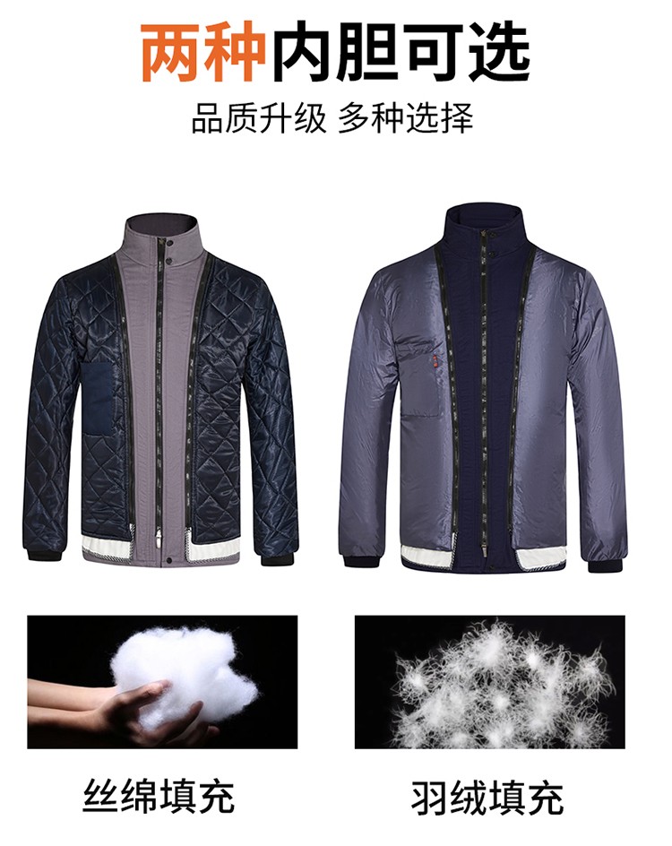LW-8826ZY 冬季羽絨工作服定制加厚保暖中長(zhǎng)防寒冷庫(kù)物業(yè)車間印繡字可拆卸棉服(圖7)