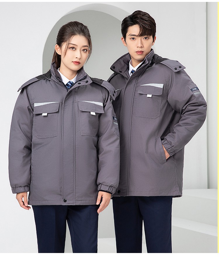 LW-8826ZY 冬季羽絨工作服定制加厚保暖中長(zhǎng)防寒冷庫(kù)物業(yè)車間印繡字可拆卸棉服(圖23)