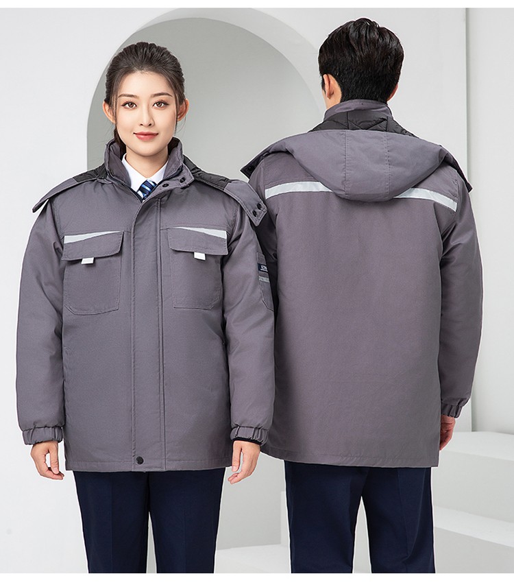 LW-8826ZY 冬季羽絨工作服定制加厚保暖中長(zhǎng)防寒冷庫(kù)物業(yè)車間印繡字可拆卸棉服(圖25)