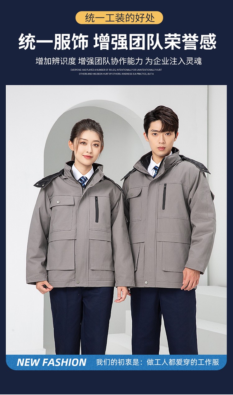 LW-8835 冬季純棉可拆卸工作服棉服定制印字防寒服冷庫(kù)棉工人車(chē)間加厚棉衣(圖3)