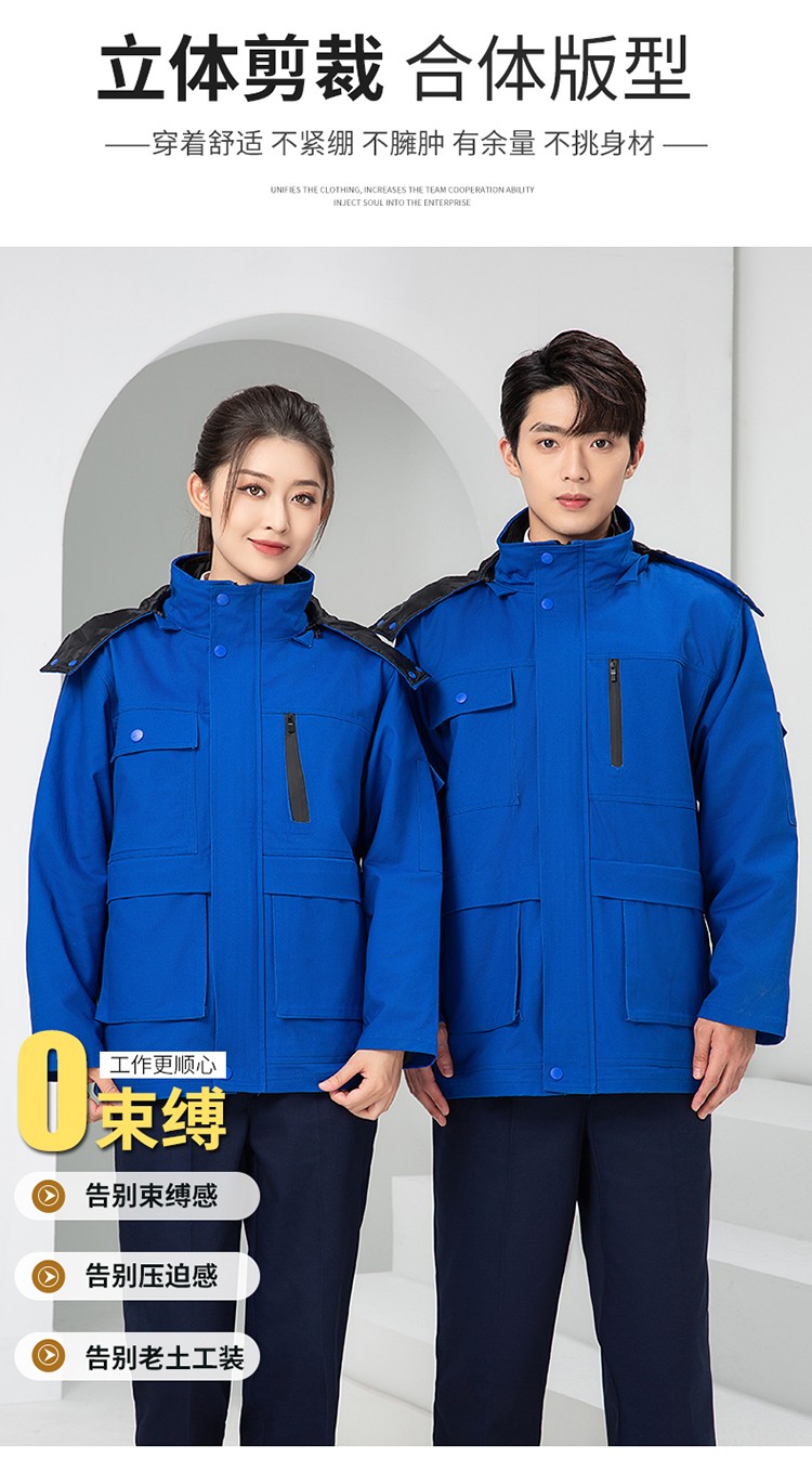 LW-8835 冬季純棉可拆卸工作服棉服定制印字防寒服冷庫(kù)棉工人車(chē)間加厚棉衣(圖5)