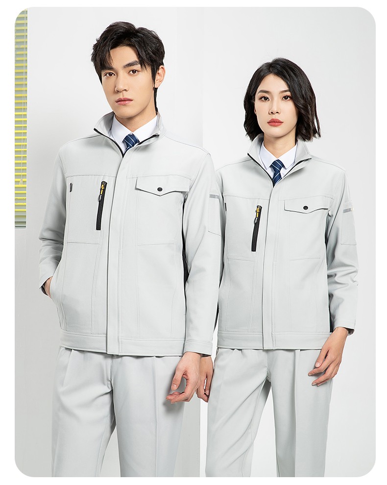 YJ-6509  立領(lǐng)工作服春秋男純色拉鏈款套裝工廠車(chē)間汽修機(jī)修服勞保服定制(圖20)