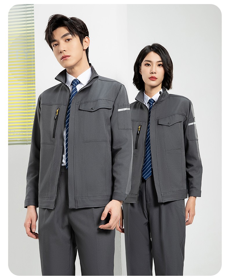 YJ-6509  立領(lǐng)工作服春秋男純色拉鏈款套裝工廠車(chē)間汽修機(jī)修服勞保服定制(圖22)