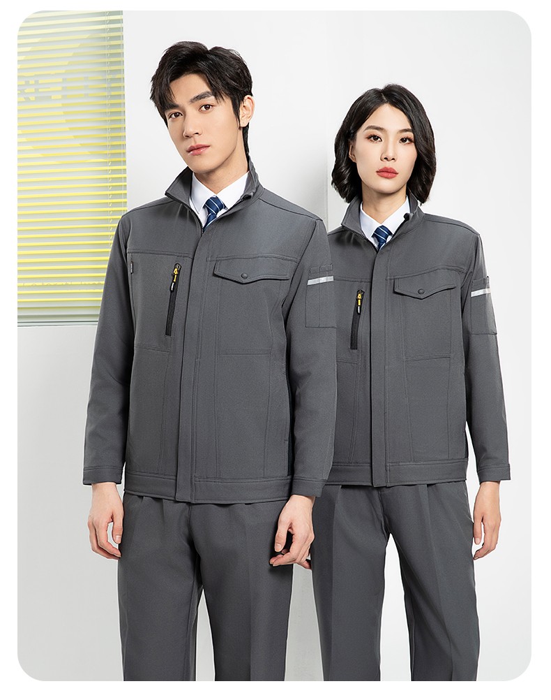 YJ-6509  立領(lǐng)工作服春秋男純色拉鏈款套裝工廠車(chē)間汽修機(jī)修服勞保服定制(圖24)