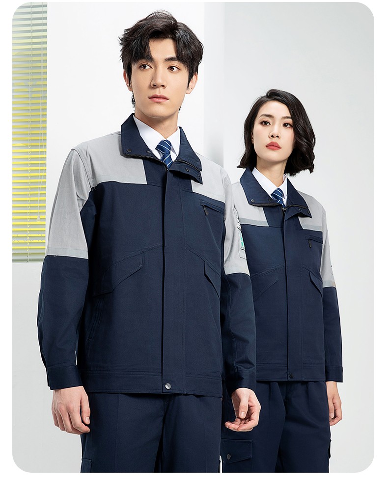 YJ-8007 防靜電工作服男純棉拼色套裝春秋汽車機(jī)修服車間工廠勞保服定制(圖18)