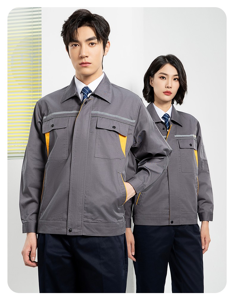 YJ-8005 春秋長袖工作服套裝男雙反光條加油站石油電子化工廠勞保服定制(圖24)