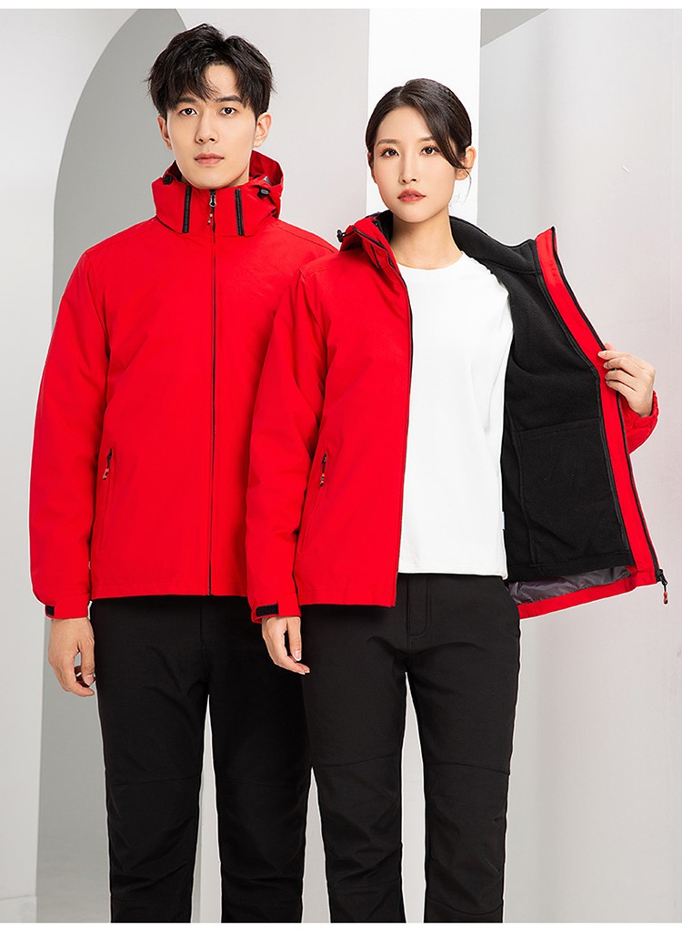 YJ-9805 沖鋒衣定制男女純色可拆卸三合一外套反光條保暖工裝戶(hù)外工作服(圖26)