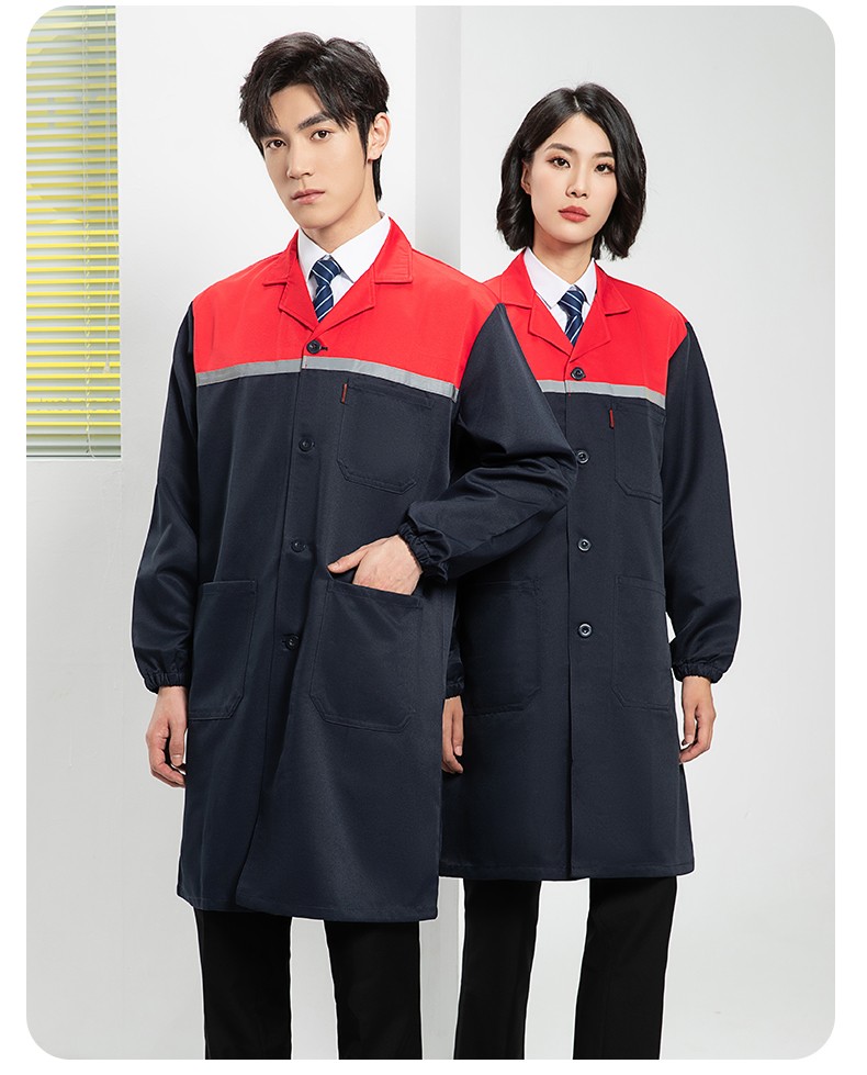 YJ-2303 拼色大褂長款工作服電子白男女倉庫搬運大褂勞保食品廠大褂定制(圖16)
