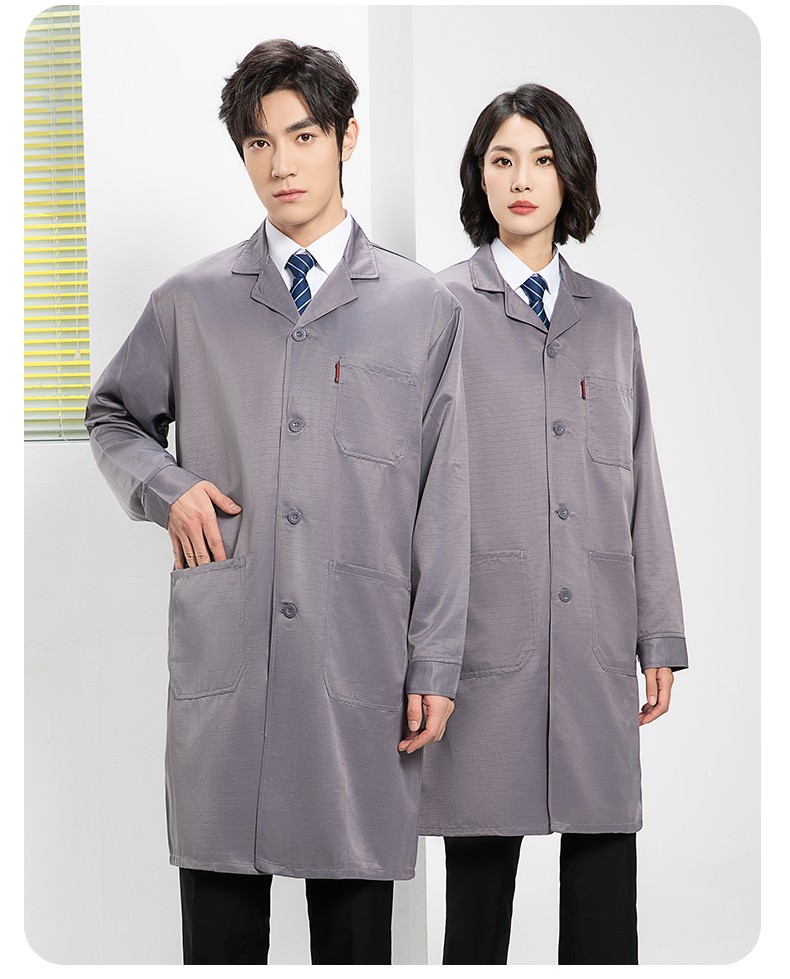 YJ-2305 防靜電大褂長(zhǎng)袖工作服純色電子廠男女防塵食品廠防靜電大褂定制(圖15)