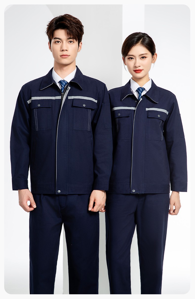 JC-H0535 春秋純棉工作服套裝男汽修工廠電焊服反光條純色工裝勞保服定制(圖16)