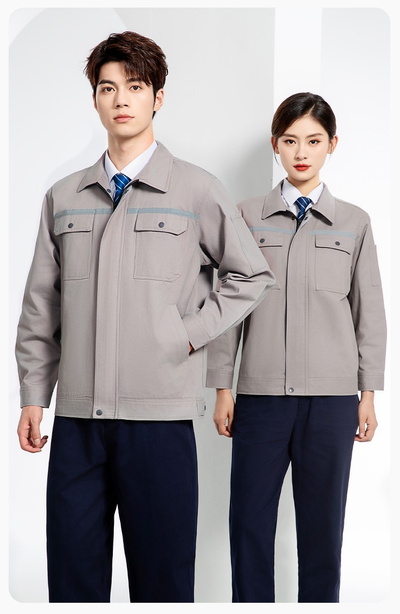 JC-H0535 春秋純棉工作服套裝男汽修工廠電焊服反光條純色工裝勞保服定制(圖17)