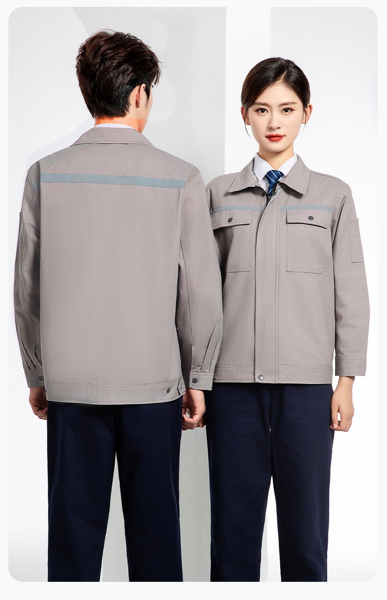 JC-H0535 春秋純棉工作服套裝男汽修工廠電焊服反光條純色工裝勞保服定制(圖18)