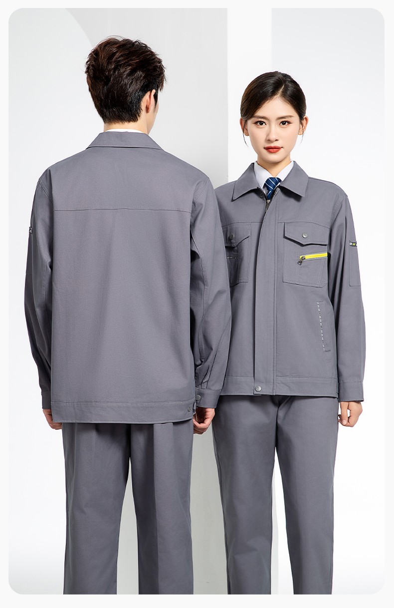 JC-117 純棉春秋工作服套裝男純色全棉加厚耐磨建筑工地電焊機(jī)修服定制(圖19)