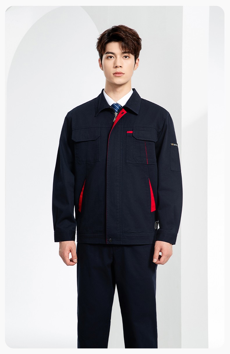 JC-339S 春秋雙層純棉工作服套裝拉鏈男女加厚全棉長袖工廠工裝勞保服定制(圖14)