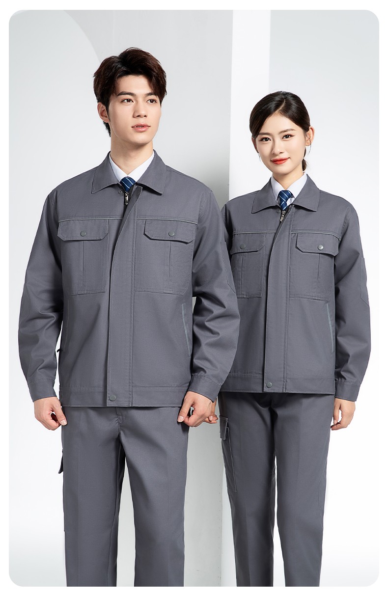 YM-092 春秋季工作服套裝定制男耐磨建筑工程工廠車間長袖勞保服純色工裝(圖18)
