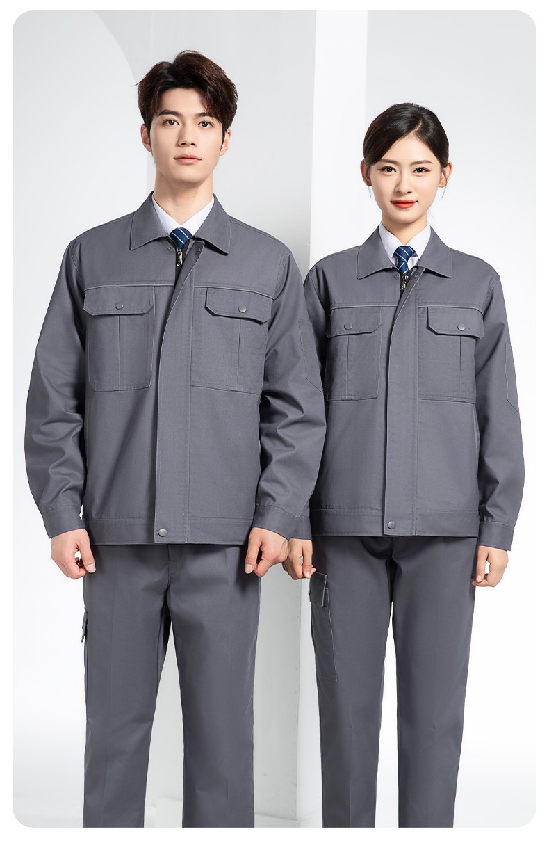 YM-092 春秋季工作服套裝定制男耐磨建筑工程工廠車間長袖勞保服純色工裝(圖19)