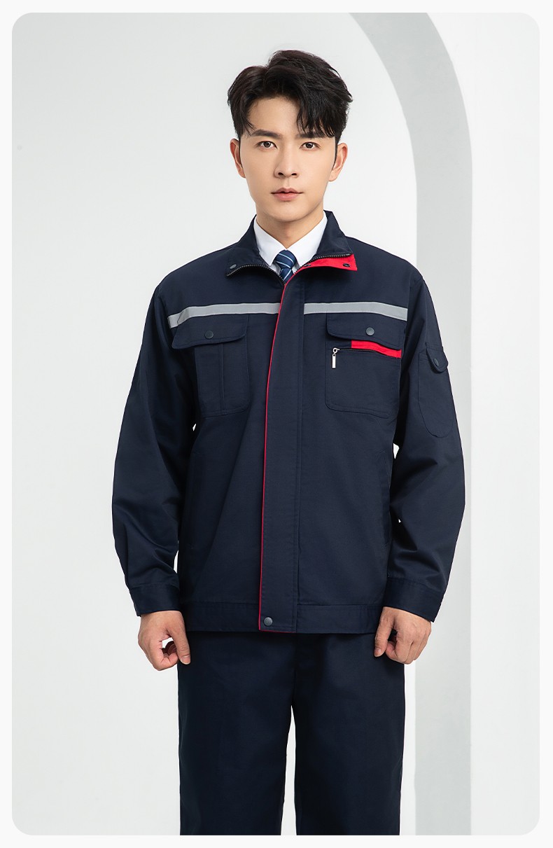 LJ-1806-2 春秋雙層工作服套裝定制男加厚工廠工裝工人車間反光條勞保服外套(圖14)