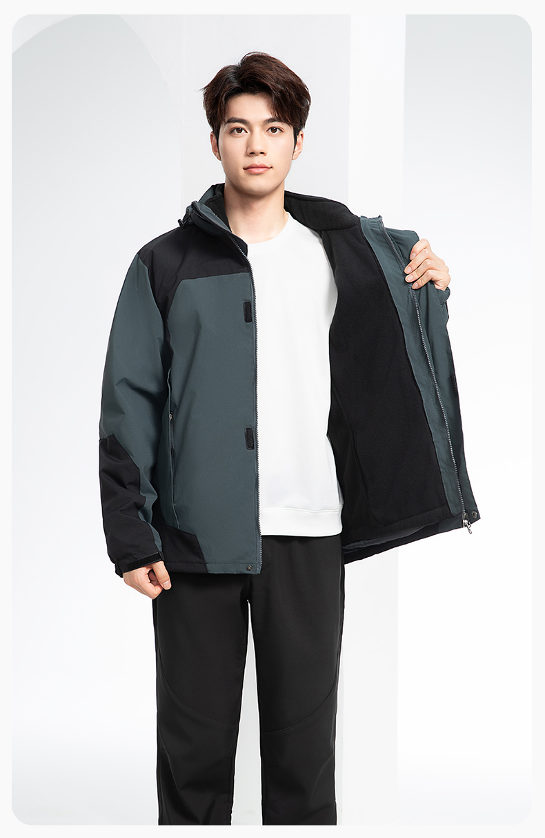 SW-9552 冬季撞色工作服沖鋒衣三合一可拆卸保暖工裝企業(yè)學(xué)校團(tuán)體服定制(圖16)